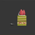 Delicious Green Layered Cake Topped With Fresh Strawberries Whipped Cream And Silver Spoon