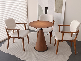 Antique Tea Table and Chair Combination Solid Wood Round Table Round Table Solid Wood Backrest Chair Special-shaped Fabric Carpet 3d model