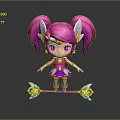 3D Cartoon Woman Character With Pink Pigtails Purple Eyes White Gloves And Golden Skateboard