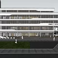 Modern Community Center Building With Glass Facade And Urban Street View 3d model