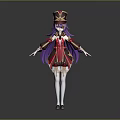 Child Wearing Red and Gold Costume with Purple Hair and Crown