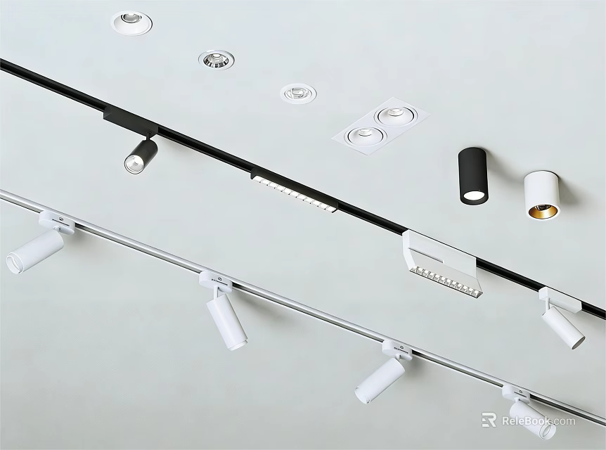 Modern Downlights And Spotlights With Track Design For Interior Ceiling Lighting 3d model 