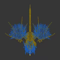 Dark Fantasy Game Character With Black Body Red And Black Wings And Blue Horns
