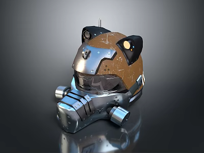 Tactical Combat Weapon Helmet With Metallic Brown Finish And Mechanical Parts 3d model