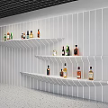 White Horizontal Striped Wall Wine Display Shelves With Colorful Bottles