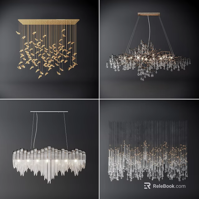 Stylish Modern Chandeliers Featuring Crystal Gold Leaf And Transparent Decorative Designs 3d model 