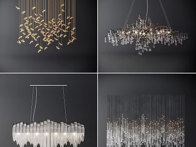 Stylish Modern Chandeliers Featuring Crystal Gold Leaf And Transparent Decorative Designs 3d model
