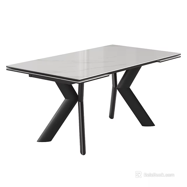 Modern Dining Table With Sleek Glass Top And Black X Shaped Legs 3d model 