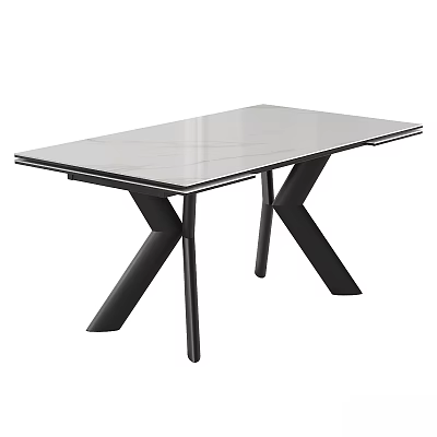 Modern Dining Table With Sleek Glass Top And Black X Shaped Legs 3d model