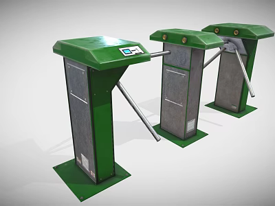 Three Green Vertical Turnstile Gates For Public Access Control System 3d model