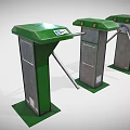 Three Green Vertical Turnstile Gates For Public Access Control System