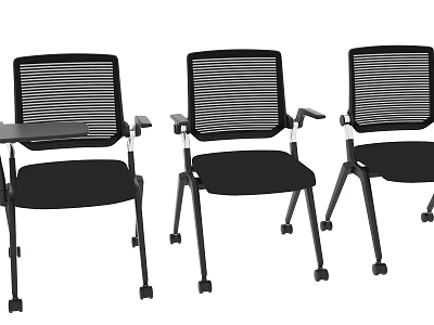 Black Mesh Back Office Chair With Armrests Foldable Side Table And Wheeled Casters 3d model