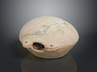 Handcrafted Stone Artifact Featuring Cracked Surface And Central Hole On Grey Background 3d model