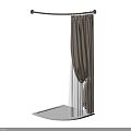 Beige Curtain with Curtain Rod and Tieback for Modern Home Windows