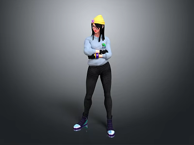 Practical Daily Life Supplies Including Yellow Safety Helmet Gray Top Black Pants And Heels 3d model