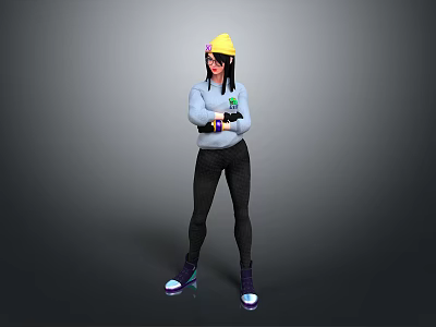 Practical Daily Life Supplies Including Yellow Safety Helmet Gray Top Black Pants And Heels 3d model