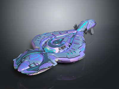 Futuristic Sci Fi Spaceship With Purple Blue Glowing Lines And Complex Structure 3d model