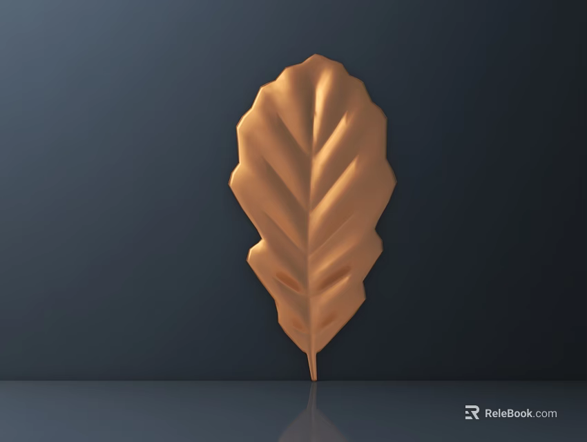 Detailed Golden Leaf Shaped Carving On Dark Background With Reflection 3d model 