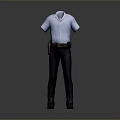 Blue Short Sleeve Shirt With Black Pants Belt And Tool Pouch For Daily Use