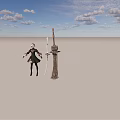 Female Game Character With Silver Hair Holding Large Sword In Black Outfit