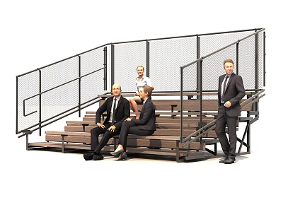 Public Bleacher Facility With Wooden Steps Metal Railings And Mesh Fencing 3d model