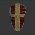 Ornate Medieval Shield With Red Background Gold Cross And Intricate Patterns