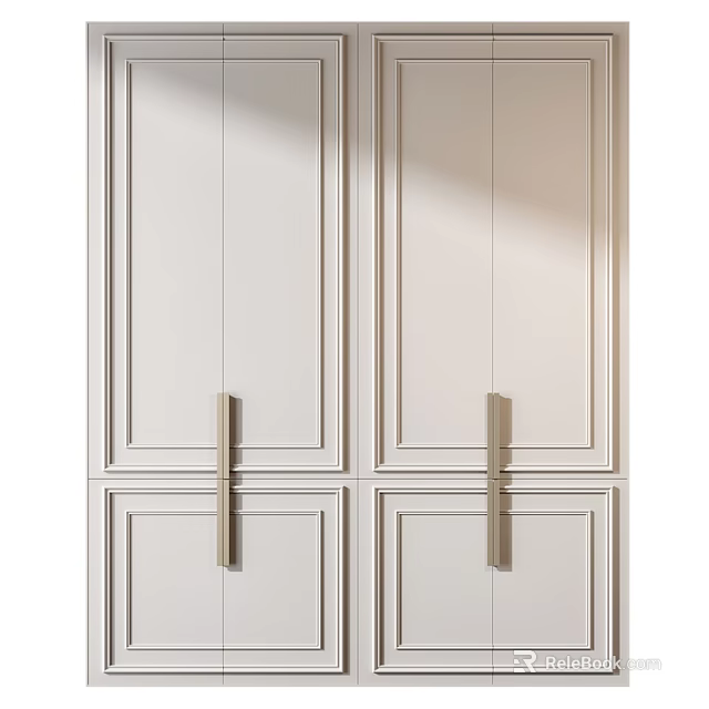 Elegant Modern White Wardrobe Design With Gold Handles And Panel Doors 3d model 