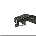 Old Weathered Wooden Stable Building With Rusty Roof And Horse Sign
