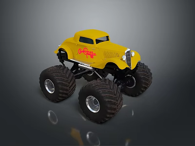 Rough Off Road Terrain For Yellow Bigfoot Monster Truck With Large Tires 3d model