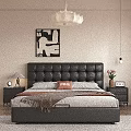 Modern Bedroom Interior Design With Black Tufted Leather Headboard Gray Mattress Nightstands And Table Lamp