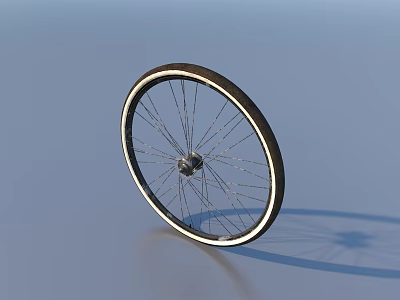 Isolated Bicycle Tire With White Rim Metal Spokes And Hub On Light Blue Background 3d model