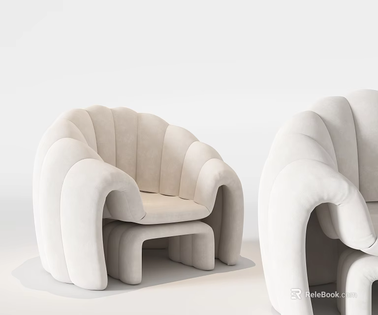 Modern Cream Velvet Accent Chair With Curved Lines And Comfortable Design 3d model 