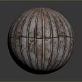 Vintage Rusted Metal Sphere With Vertical Stripes And Weathered Shiny Texture