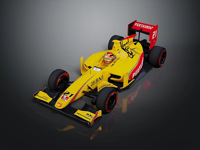 Yellow BARNI Racing Car With Number 21 Streamlined Design And Black Tires 3d model