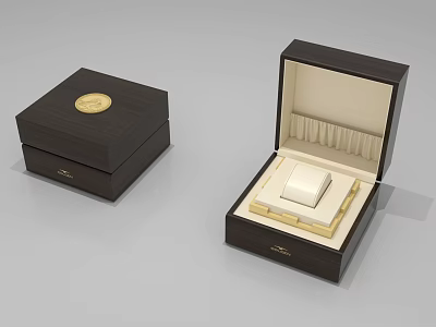 Decorative Jewelry Box Set With Open Closed Cases Gold Emblem And White Jewelry 3d model