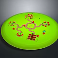 Cartoon Game Maze Scene On Green Circular Board With Colorful Mushrooms Paths And Checkerboard Pattern