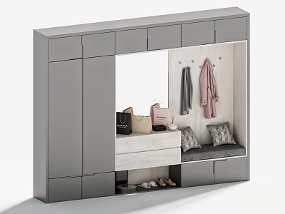 Modern Shoe Cabinet With Coat Hooks Bench And Storage For Bags And Shoes 3d model