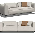 Modern Two Seater Sofa With Light Colored Fabric Brown Cushion And Black Metal Legs