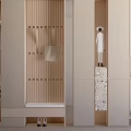 Elegant Modern Entryway Shoe Cabinet With Hanging Area Shoe Bench Display Shelves And Lighting
