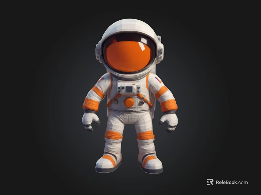 3D Astronaut Figure in White and Orange Space Suit with Helmet Design 3d model 