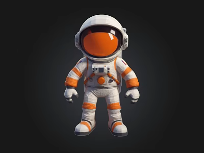 3D Astronaut Figure in White and Orange Space Suit with Helmet Design 3d model