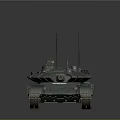 Green Military Tank Vehicle Featuring Long Cannon Multiple Antennas And Metal Tracks