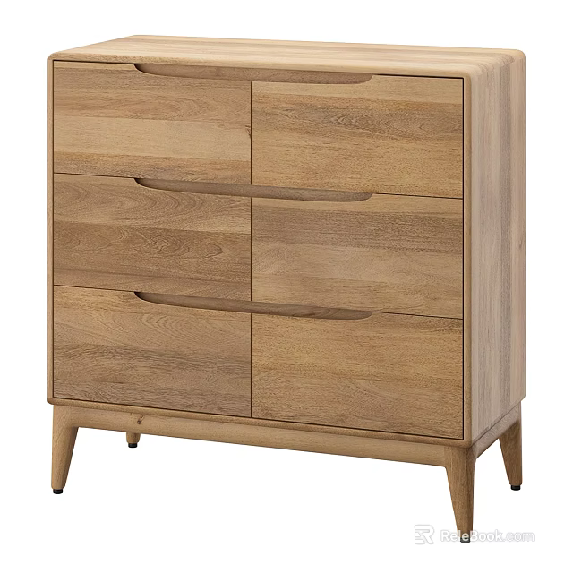 Minimalist Natural Wood Entryway Side Cabinet With Drawers And Tapered Legs 3d model 