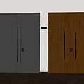 Modern Double Doors Interior Featuring Gray And Wooden Panels With Metal Handles And Locks