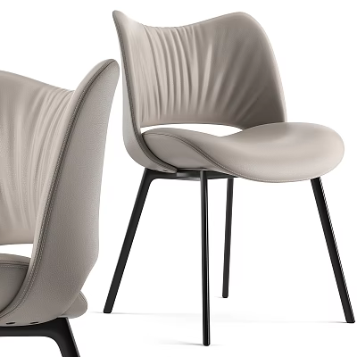 Modern Light Gray Dining Chairs With Pleated Design And Black Metal Legs 3d model