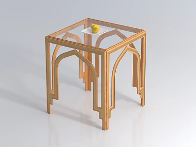 Modern Wooden Side Table With Glass Top And Decorative Arch Legs Holding Yellow Fruit 3d model