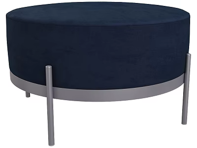Modern Round Navy Blue Velvet Upholstered Ottoman With Metal Legs 3d model