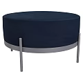 Modern Round Navy Blue Velvet Upholstered Ottoman With Metal Legs