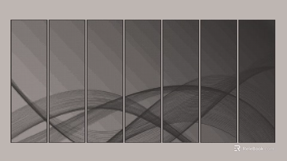 Grid Like Structural Components With Vertically Arranged Panels And Intersecting Curves 3d model