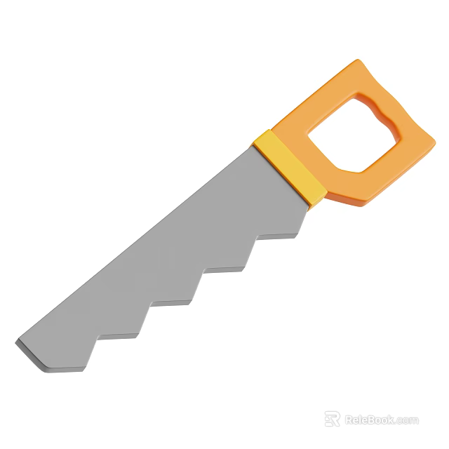 Industrial Hand Saw With Orange Handle And Serrated Steel Blade For Cutting 3d model 